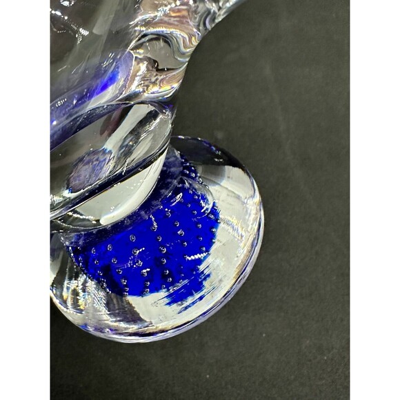 Hand Blown Art Glass Bowl Controlled Bubbles Wavy Pedestal Polished *flaw* - Picture 12 of 12